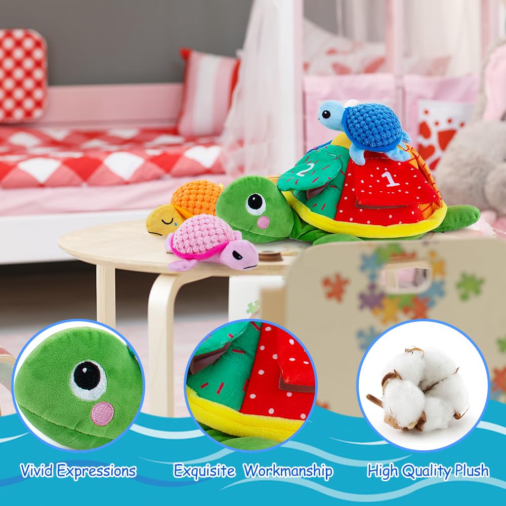 teytoy Sea Turtle Stuffed Animal Set with 5 Babies Inside, Soft and Cuddly Small Stuffed Animals Ideal Gift for Kids, Boys & Girls, Matching Games for Toddlers 1-3 to Learn Shapes, Colors, Numbers