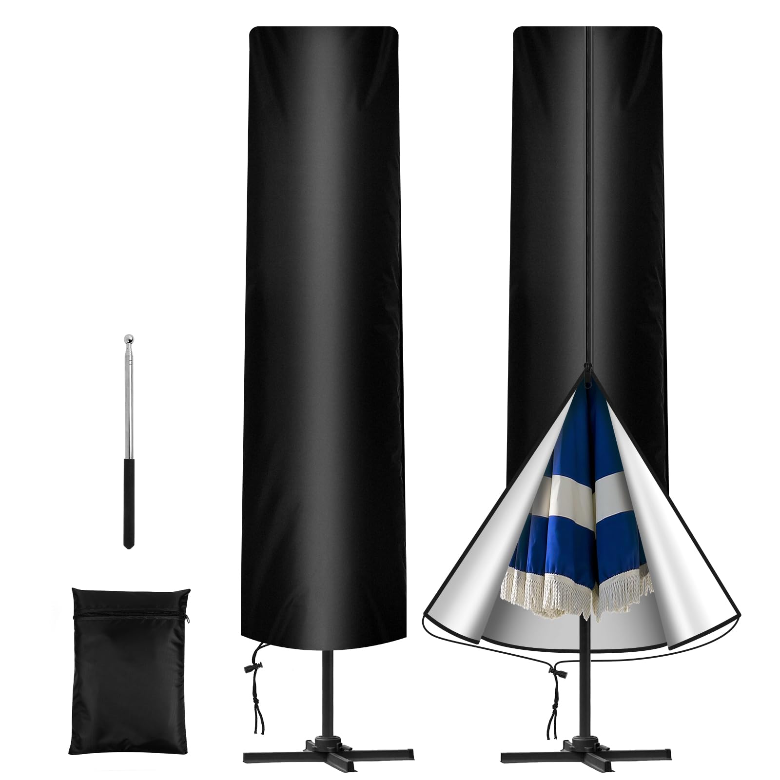 AiQInu Parasol Protective Cover with Rod, Large Cantilever Parasol Protective Cover for 3 to 4 m Round and Square Parasol, 210D Oxford, Weatherproof, UV-Anti, Windproof and Snow-Proof, 240 x 57/57 cm