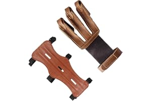 Techson Archery Arm Guards and Finger Gloves, Protective Leather Bow Range with 3 Strap Buckles, Shooting Hunting Arrow Bow G