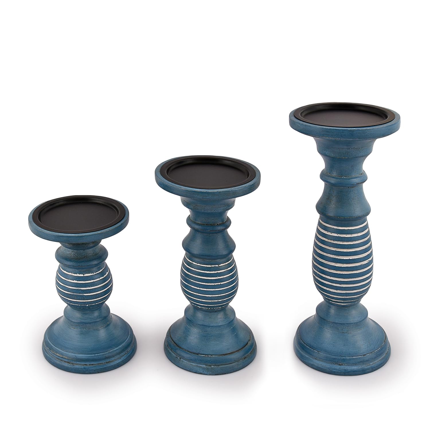 Photo 1 of ***PLZ SEE ACTUAL ITEM PICTURE FOR CORRECT COLOR*NOT STOCK PHOTO***BHAVATU Candleholder Sets Mango Wood Blue Distressed Finish for Rustic, Vintage, and Antique Style Interior Designs for Table Centerpieces Brown Home Decor Kitchen*PLZ SEE ACTUAL ITEM PICT
