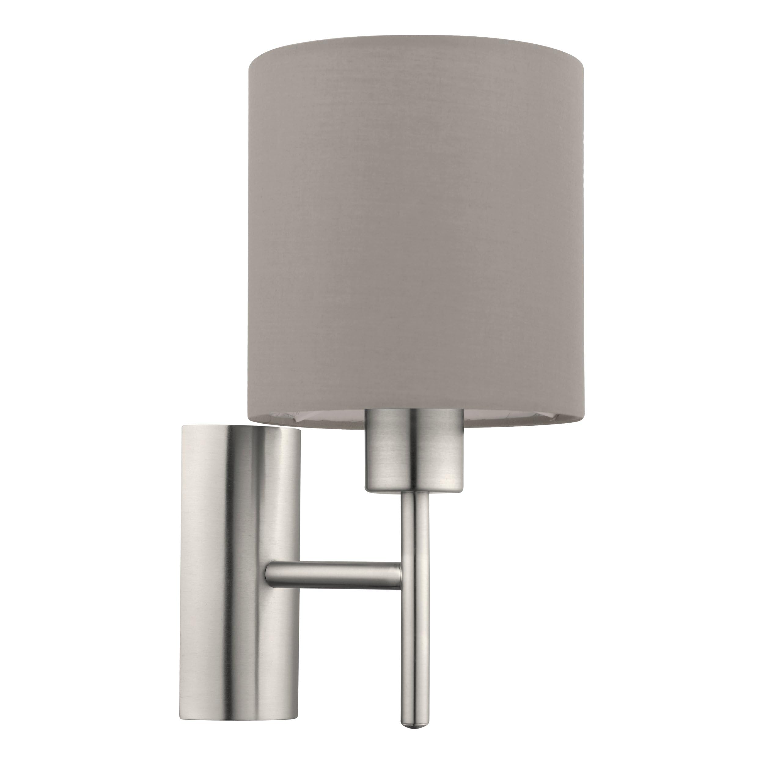 Eglo Pasteri Indoor Wall Light, Nickel Matt Steel and Taupe Fabric Lamp, Living Room and Hallway Wall Lighting, E27 Socket