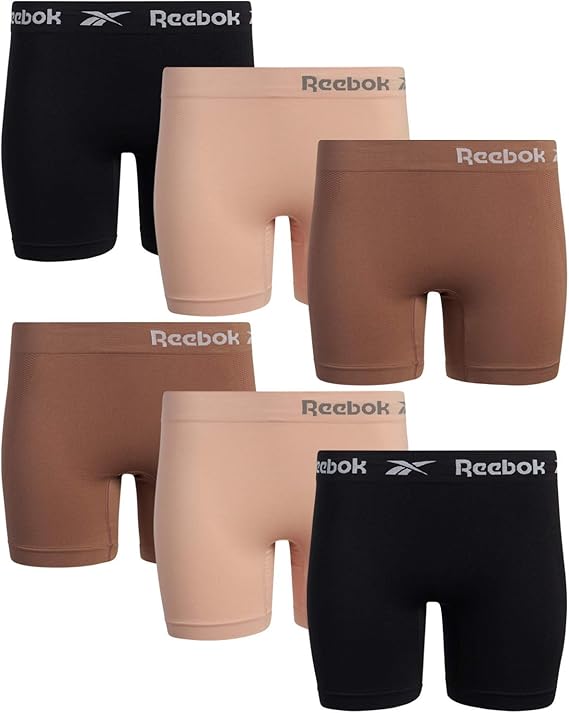 Reebok Women's Slipshorts Long Leg Seamless Boyshorts (6 Pack