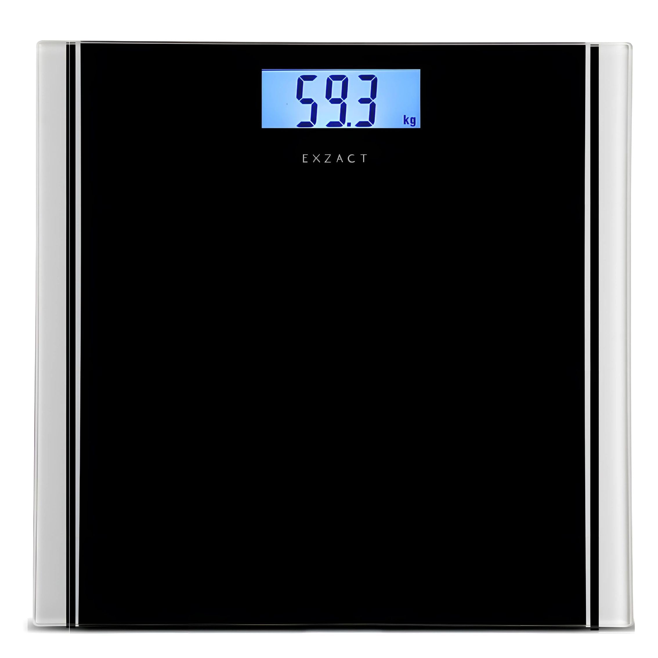 EXZACT Bathroom Scale Digital, Electronic Body Scale - Max.150kg - Switch between kgs/stones/lbs - High Precision, Backlight LCD Display (Black)