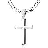 MILACOLATO 925 Sterling Silver Cross Necklace for Men Women - 5mm Durable 316L Stainless Steel Figaro Link Chain with Beveled Edge Cross Pendant, Silver Crucifix Necklaces Jewelry, 16-30'' Christian Baptism Gift