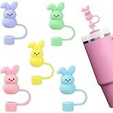 5Pcs Easter Straw Cover Cap for Stanley Cup Cute Bunny Toppers, 10mm Reusable Straw Topper for Stanley Cup 30-40oz (Bunny, 5, Count)