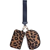 Keychain Wallet for Women - Leopard Print Mini Zip Around Wristlet with Detachable Dual Pouch & Coin Purse, Soft Warm Touch Fabric Small Portable Bag (Brown)