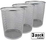 Greenco Mesh Wastebasket Trash Can, 6 Gallon, Silver, 3 Pack