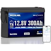 MEYULMOL 12V 300Ah LiFePO4 Lithium Battery, Upgraded 200A BMS System, Up to 15000+ Cycles Life, 3840Wh Rechargeable Lithium Battery with Low-Temp Protection for RV Solar Marine Solar Panel Camping
