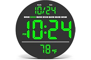 XUANZIT Digital Wall Clock with Large LED Display, Date, Temperature, Auto-Brightness | Small [PLUG-IN] Clock | Modern Electric Wall Clock for Bedroom, Classroom, Living Room, Home, Office, Farmhouse – Green