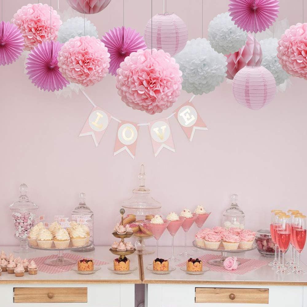 16pcs Pink Party Decorations Paper Pom Poms Honeycomb Balls Lanterns Tissue Fans for Birthday Wedding Baby Shower Graduation Valentine Party Supplies: Arts, Crafts & Sewing
