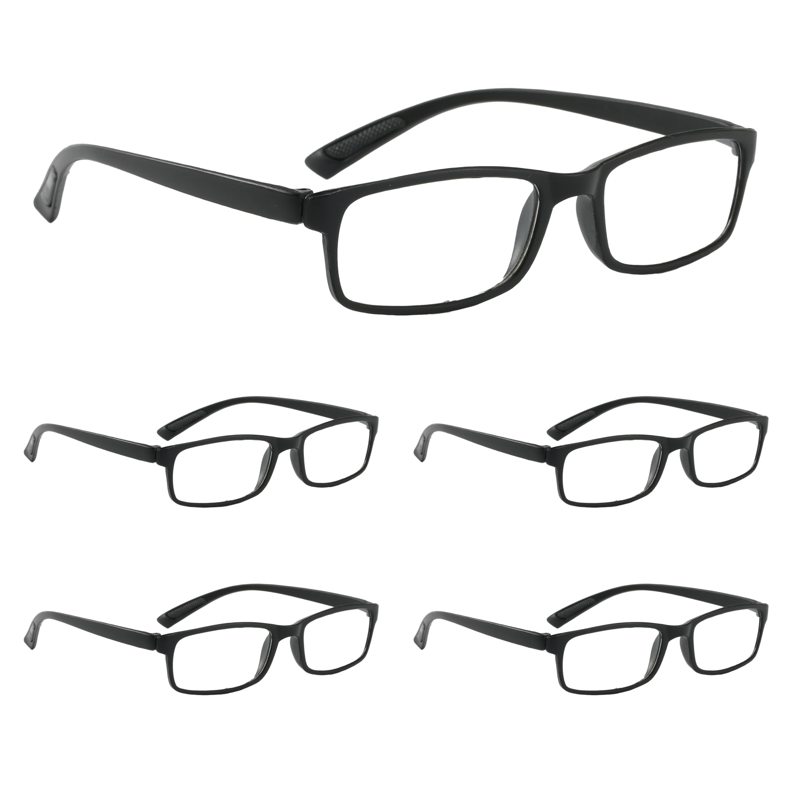 NRDIK PROFLEX SpareSpecs Reading Glasses (value 5 pack) - lightweight, impact resistant, scratch resistant, bendy, flexible, anti-slip, unisex (mens + womens) (black; classic; +1.0)
