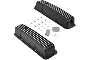 TBAPFS Aluminum Valve Covers Finned Compatible with Small Block Chevy 58-86 Tall 327 350 400 - Black