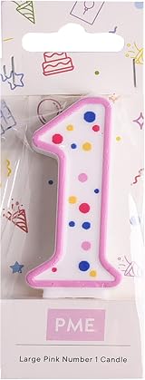 PME Pink Number 1 Candle Large 63 mm Wood Stick Polka Dots view 2