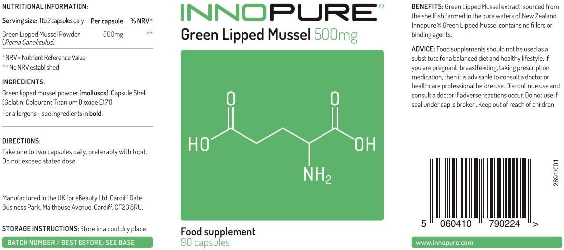 INNOPURE Green Lipped Mussel,180 Capsules 500mg from Pure New Zealand Waters CO₂ Extracted for Maximum Lipid Content No Fillers or Binders - Image 3