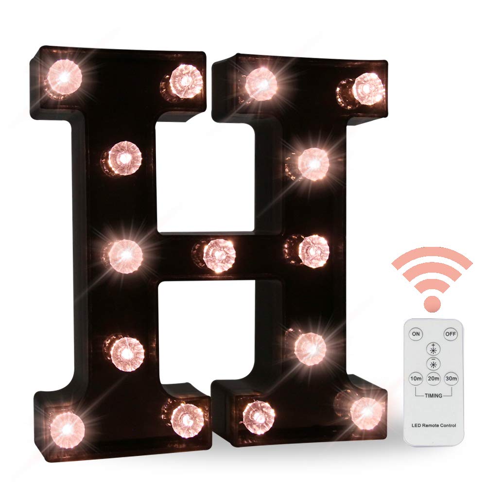 ObrecisLED Black Alphabet Marquee Letters Sign Light Up Marquee Number Letter Lights Sign with Diamond Bulb for Night Light Home Bar Christmas Lamp Birthday Party Wedding Decoration H