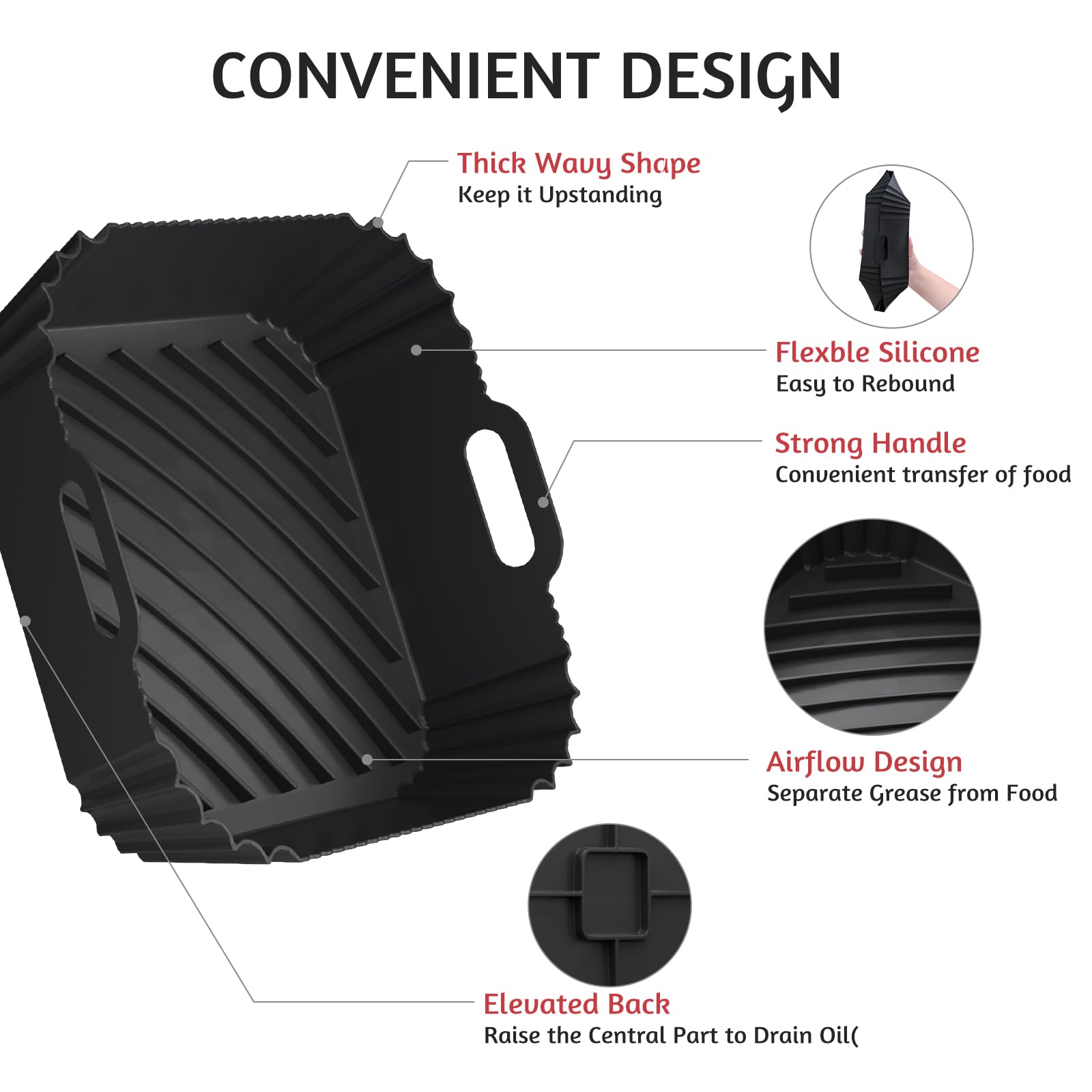 Air Fryer Silicone Liners 2 Pack, Reusable Square Air fryer Basket Liners, 4-7Qt Silicone Baking Tray for Instant Air fryer, Oven Microwave Pot Accessories, Food Grade Kitchen Gadgets