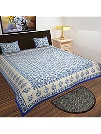 Traditional Mafia rses7032 Mughal Collection 100% Pure Cotton Printed Double Bedsheet With 2 Pillow Covers, King, Blue