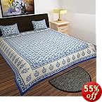 Traditional Mafia rses7032 Mughal Collection 100% Pure Cotton Printed Double Bedsheet With 2 Pillow Covers, King, Blue