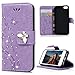 iPhone SE Case,iPhone 5S Case,iPhone 5 Case - Mavis's Diary 3D Handmade Wallet Bling Crystal Diamonds Butterfly Fashion Floral PU Leather with Hand Strap Magnetic Clasp Card Holders