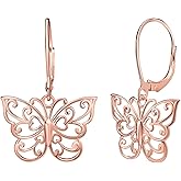 Sterling Silver Butterfly Earrings - Filigree Dainty Drop Dangle Leverback – Dangle Earing for Women - Sterling Silver Earrings for Women