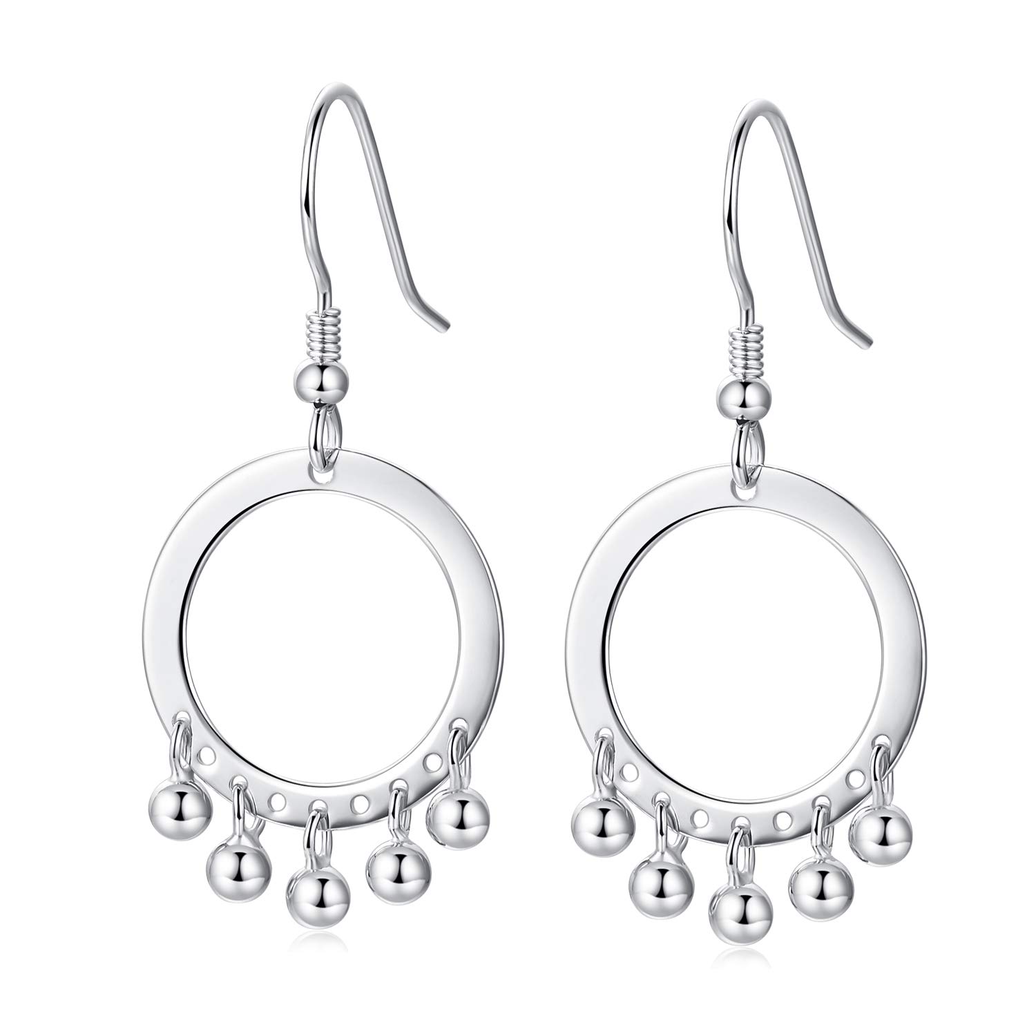 925 Sterling Silver Drop style Dangle Earrings Roundness Hanging Bead Earrings for Women Girls Fish Hook Earrings