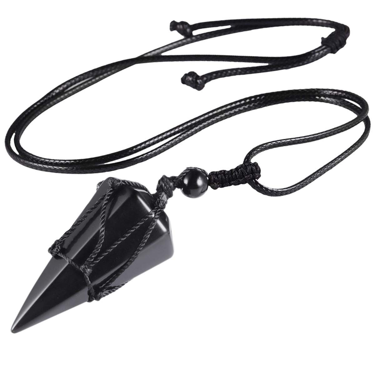 mookaitedecor Natural Black Obsidian Crystal Point Pendant Necklace for Women Men, Hexagonal Black Crystal Necklace Semi Precious Stone Necklace Healing Crystal Reiki Chakra Birthday Jewellery Gift