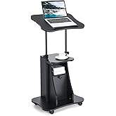 Tangkula Mobile Laptop Podium, Height Adjustable Sit to Stand Desk with Tilting Desktop &amp; Storage Cabinet, Ergonomic Rolling Lectern Cart Laptop Desk, Office Podium Stand on Wheels