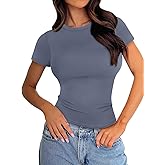 ZNVGIRL Women's T Shirt Basic Short Sleeve Summer Tops Slim Fit Y2k Tees Going Out Crop Top