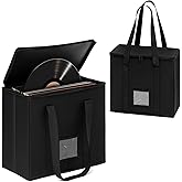 Fiada 2 Pack Vinyl Record Storage Bags - Heavy Duty 600d Oxford Carry Case, Holds 60+ 7''/12'' LP Albums Each, Double Zipper Tote with Handle & Label Pocket, Ideal for DJs & Collectors