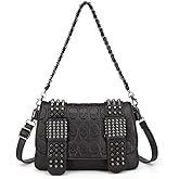 BelonYou Women Punk Skull Shoulder Top-Handle Bag Goth Rivet Purse Handbag PU Leather Chain Satchel Tote Black