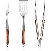 FJNATINH Heavy-Duty Grilling Accessories Rose Wooden BBQ Grilling Tools Set,Outdoor Grill Set with Spatula, Fork & Tongs,Esse