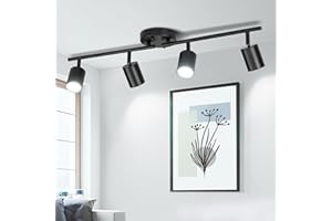 Fondiiz 4 Ways Track Lighting, Rotatable Heads Tracks Light, Track Lightings Fixtures Ceiling with Foldable Arms, Modern Blac
