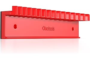 Olsa Tools Magnetic Wrench Organizer, Red - 15 Slot Wrench Holder - SAE and Metric Magnetic Wrench Rack - Rubberized Scratch Free Base - Wall or Toolbox Mountable Wrench Storage - Part: 1877