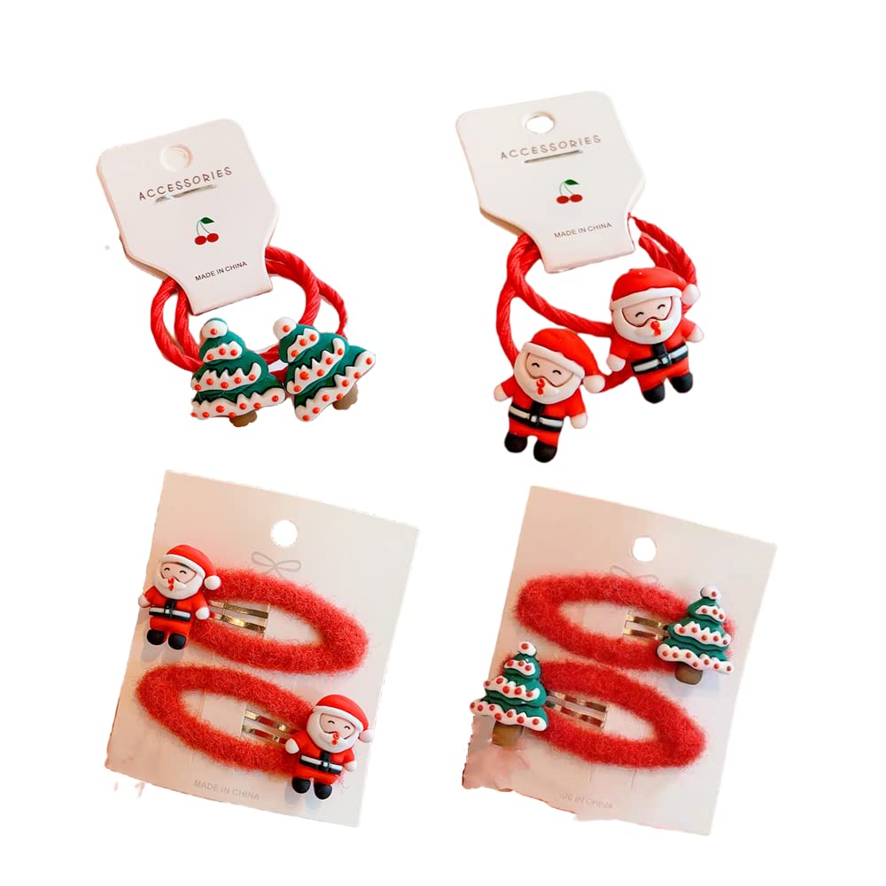 FEIFEI’S BOW 8PCS New Year Xmas Christmas Tree Santa Reindeer Snowman Bobbles Hair Clips Girls kids Gift Set Hair Accessories Snaps Barrettes (Set 02)