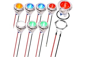 MKBKLLJY 8Pcs Indicator Light 16mm Waterproof IP67 Metal Signal Lamp 12V AC/DC LED Pilot Dash Lamp Screw Terminal Concave Head 5Color(Red/Yellow/Blue/Green/White) with 120mm Cable for Car Boat