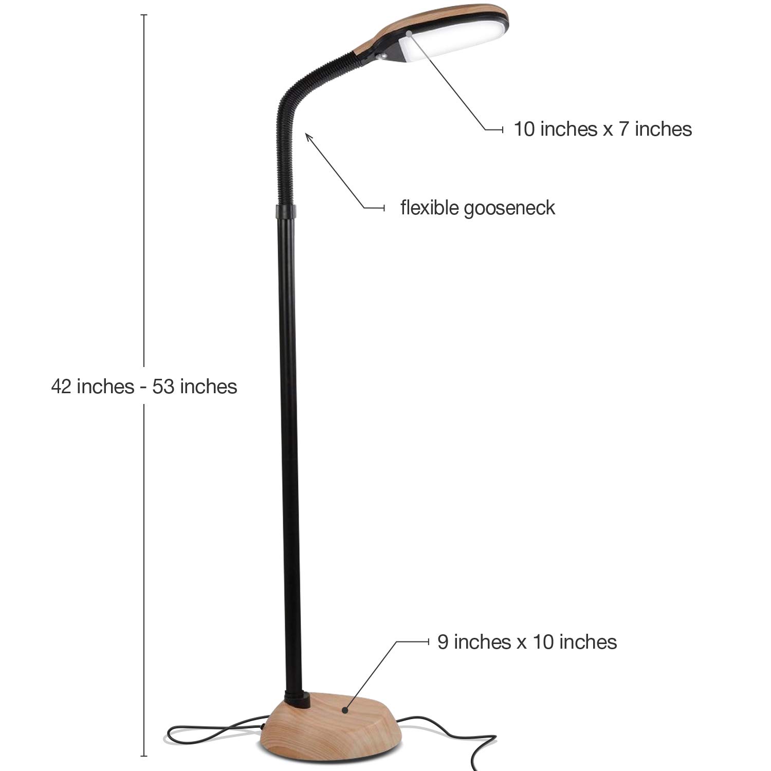 Brightech Litespan - LED Floor Reading Lamp, Modern Wooden Style, Adjustable Gooseneck, 850-950 Lumens, 12W, 3-Year Warranty