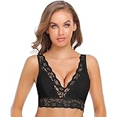 SHEKINI Lace Bralettes for Women Light Padded Bra Triangle Deep V-Neck Floral Wireless Bra
