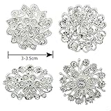 4pcs Silver Rhinestone Flower Pearl Wedding Brooches Pins Set