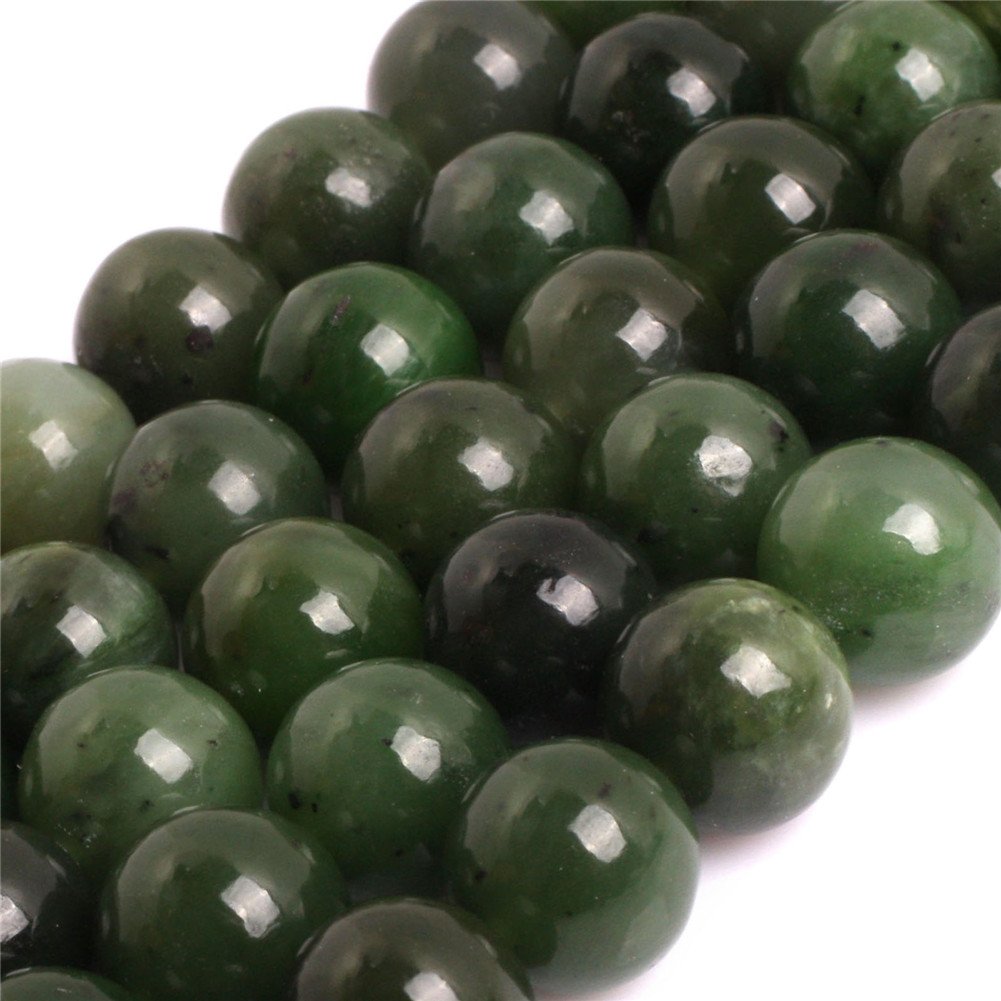 AAA Grade Natural Genuine Gemstone Semi Precious Stone Beads for Jewellery Making 15‘’ (Round Green Canadian Jadeite Jade/12MM)