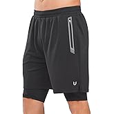 NORTHYARD Men's 2 in 1 Running Shorts Workout Gym Athletic Shorts with Liner Active Training Shorts with Zipper Pockets