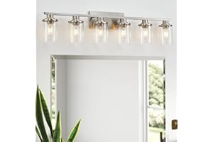 Stambord Brushed Nickel 6 Light Vanity Bathroom Light Fixture with Clear Glass Shade and Nickel Metal Base