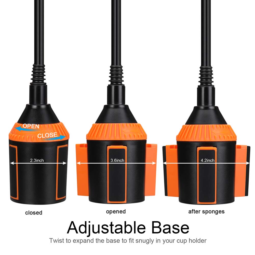 MOTOBA Gooseneck Cup Holder Phone Mount, Adjustable Car Phone Cup Holder for iPhone 11 Pro/XR/XS Max/X/8/7 Plus/6s/Samsung S10+/Note 9/S8 Plus/S7 Edge (Orange)