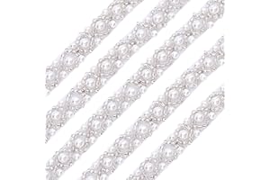 CRAFTYMELODY 5 Yards Pearl Beaded Trim Bead Lace Border Grenadine Pearl Ribbon Trimming Garment Accessories for Sewing Weddin