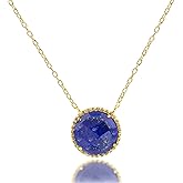 MAX + STONE 3.2 Ct. Gemstone Necklace for Women | 18k Gold Over Sterling Silver 10x10 MM Round Birthstone Necklace with Halo | Adjustable 18-20 Inch Chain | Large Real Gold Pendant Necklace