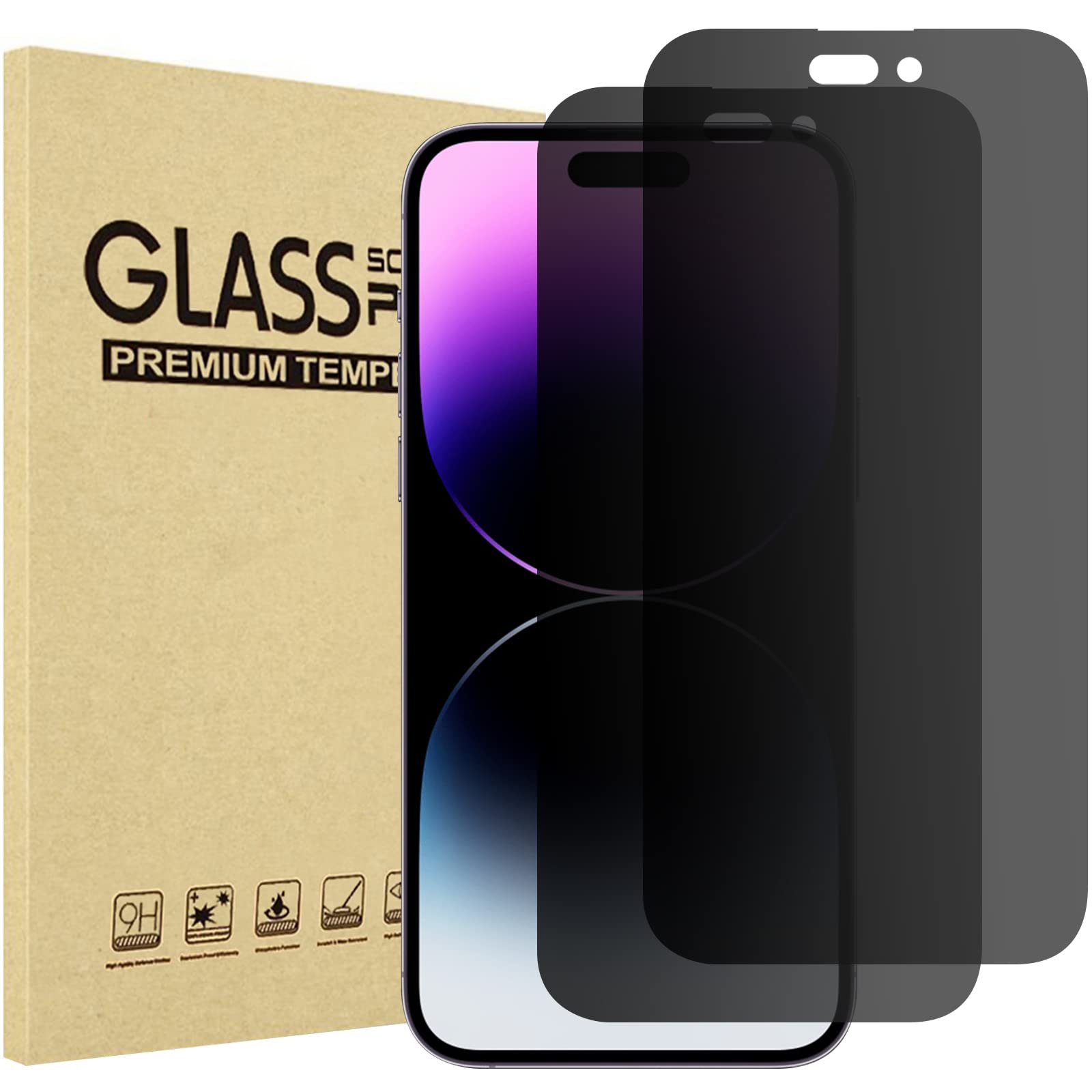ProCase 2 Pack Privacy Screen Protector for iPhone 14 Pro Max 6.7 inch 2022, Tempered Glass Anti-Spying Black Dark Screen Film Guard โ image 1