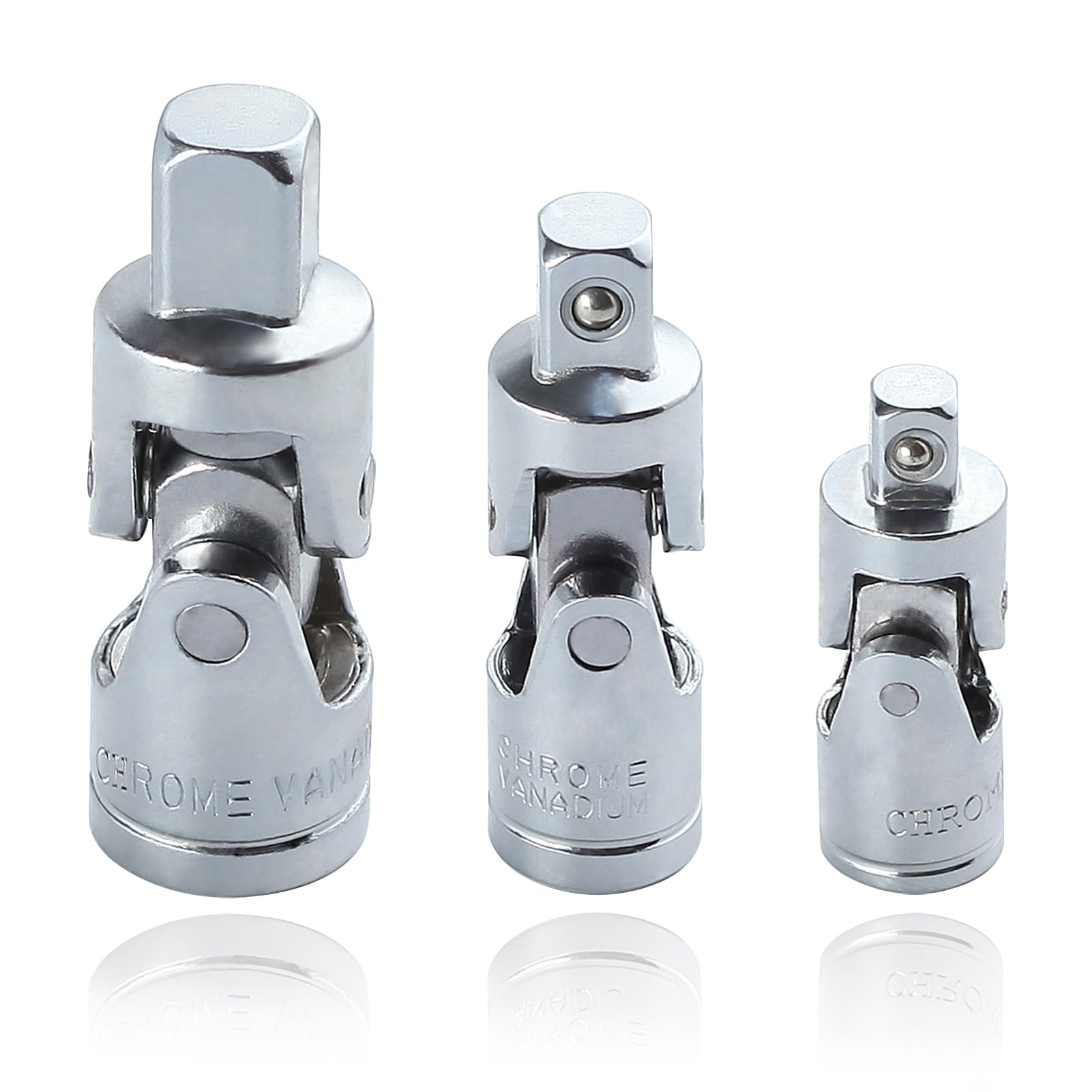 LEONTOOL 3 Pcs Universal Joint Socket Set Swivel Socket Adapter Set 1/4" 3/8" 1/2" Drive Joint Adapter Ratchet Socket Chrome Vanadium Steel Impact Universal Joint Set Access Fasteners in Tight Places — image 1