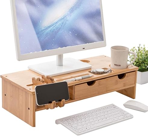 Amazon デスクトップシェルフ パソコン台 机上台 キーボード収納 木製 机上ラック デスクトップシェルフ モニター台 パソコン台 卓上ラック 卓上収納 組立簡単 日本語説明書付き Color1 フリーサイズ キーボードトレイ 文房具 オフィス用品
