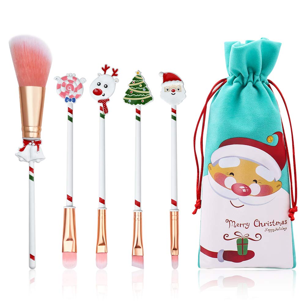 Christmas Brush,WeChip Santa Claus Elk Christmas Tree Christmas Gifts Makeup Brushes Set Blush Eye Shadow Brow Brush Lip Brush for Christmas Decorations Make-up