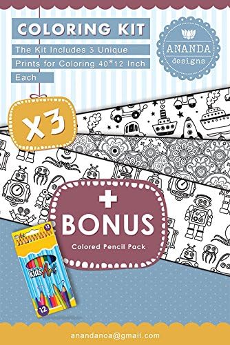 Ananda Kids &amp; Adult Giant Coloring Pages - DIY Kit - Creative Activity - Boys Coloring Favorites - Trucks, Rockets, Robots and Mandalas