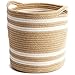 HUNIIHOME Jute Cotton Rope Basket with Handles - 11 x 11 Inch Woven Storage Basket & Organizer for Blankets, Toys, Laundry, Baby Nursery, Living Room, Bin